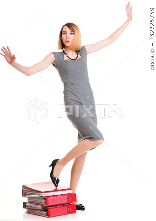 Woman work Overworked businesswoman plenty of documents isolated Woman work Overworked businesswoman plenty of documents isolated 132225759