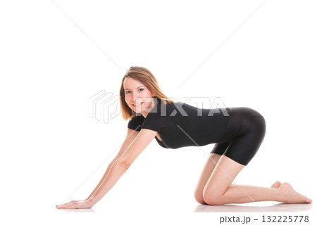 Sport Young woman doing exercise isolated on white 132225778