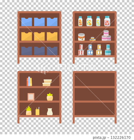 A set of storage shelves in various variations A set of storage shelves in various variations 132226170