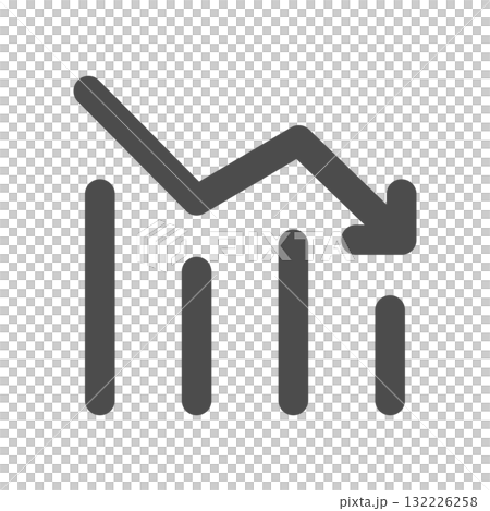 帶有向右波動和下降箭頭的折線圖和條形圖 - 減少和波動的圖標材料 132226258