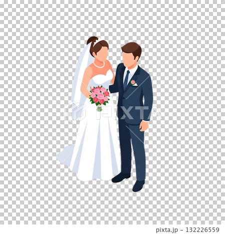 新娘和新郎的等距插圖 132226559