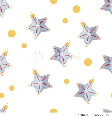 Seamless Christmas pattern with star ornaments and golden dots 132227059