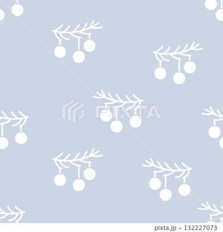 Seamless Christmas pattern with white berries on blue background Seamless Christmas pattern with white berries on blue background 132227073