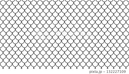 Fish and dragon scale pattern. Seamless snake skin texture. Black linear mermaid scallop. Fish and dragon scale pattern. Seamless snake skin texture. Black linear mermaid scallop. 132227109