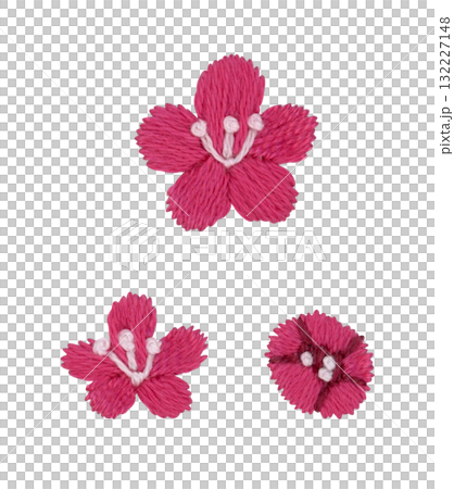 濃いピンクの梅の刺繍 132227148