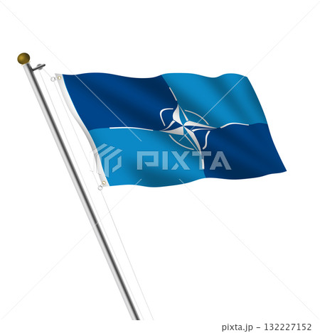 NATO OTAN flagpole 3d illustration on white with clipping path 132227152