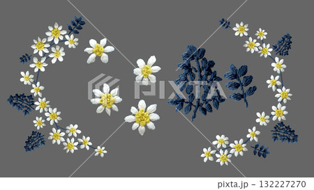 シックな白い花の刺繍 132227270