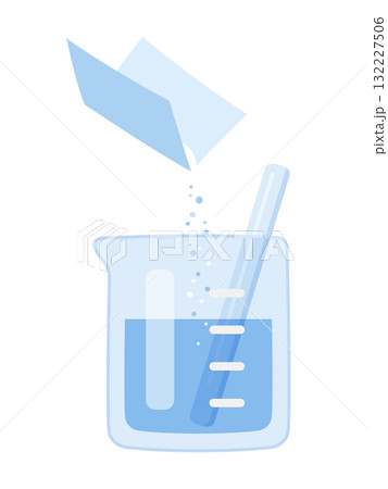 薬包紙でビーカーに粉末を入れてガラス棒で混ぜるイラスト 薬包紙でビーカーに粉末を入れてガラス棒で混ぜるイラスト 132227506