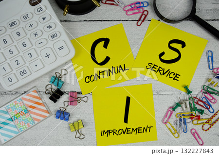 CSI Continual Service Improvement text phrase of business and financial concept CSI Continual Service Improvement text phrase of business and financial concept 132227843
