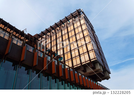 Former La Royale Belge headquarters by Rene Stapels and Pierre Dufau architects from 1970 architectural detail, currently hotel Mix Brussels, Belgium 132228205