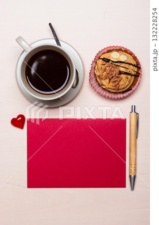 Coffee cup cupcake and red blank paper 132228254