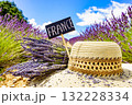 Summer hat at lavender field. Holidays in France. 132228334