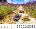 Summer hat at lavender field. Holidays in France. 132228343