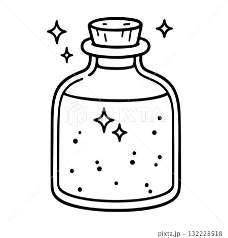 Bottle of Poison outline icon. Doodle style. Hand drawn black and white isolated icon Bottle of Poison outline icon. Doodle style. Hand drawn black and white isolated icon 132228518