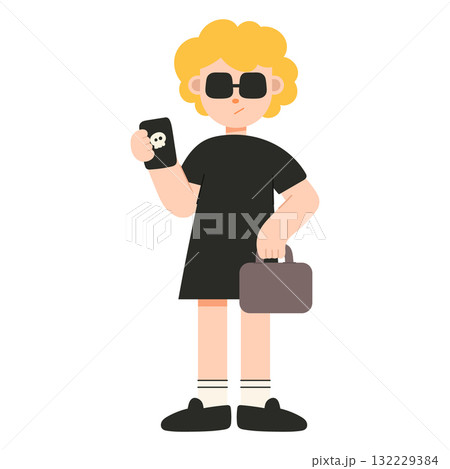 Flat cartoon illustration of a female scammer. Cybercrime and online fraud concept in flat design style, perfect for security, digital, and internet themes. 132229384