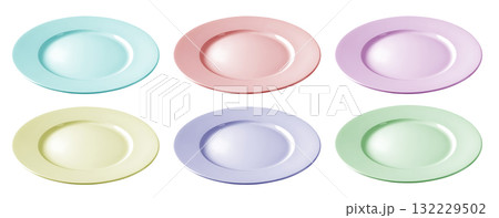 Set of pastel colourful ceramic plate on transparent background cutout, PNG file. Mockup template for artwork graphic design 132229502