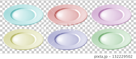 Set of pastel colourful ceramic plate on transparent background cutout, PNG file. Mockup template for artwork graphic design 132229502