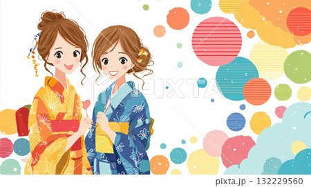 浴衣を着た若い女性 132229560