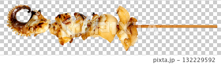 roast tentacles of squid with skewer isolated. roast tentacles of squid with skewer isolated. 132229592