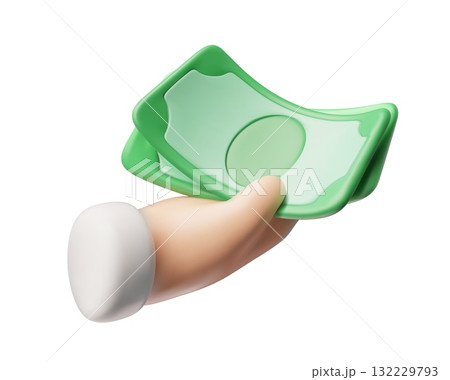 Dollar banknotes in hand, vector cartoon green paper bills saving in arm, finance, earnings income, charity, payment Dollar banknotes in hand, vector cartoon green paper bills saving in arm, finance, earnings income, charity, payment 132229793