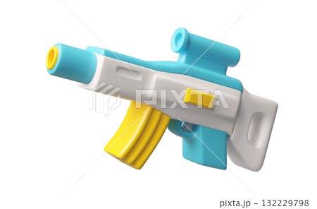 Handgun, rifle with a sight and ammunition, 3D cartoon war game weapon blaster toy, vector render military firearm 132229798