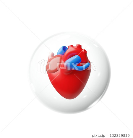 3D realistic model of human heart in protective sphere, vector medical treatment, diagnostics and prevention health care 132229839