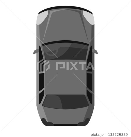 Gray car top view, urban civilian vehicle for driving, vector monochrome automobile sedan car, passenger transport above 132229889