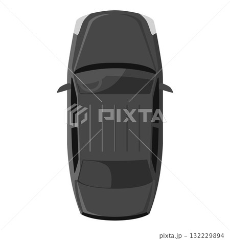 Gray car top view, vector monochrome automobile sedan car, urban civilian vehicle for driving, passenger transport above Gray car top view, vector monochrome automobile sedan car, urban civilian vehicle for driving, passenger transport above 132229894