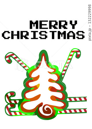 Colorful Christmas tree and candy canes with festive message for holiday cheer 132229998