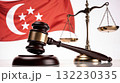 Justice symbols with Singapore flag in background 132230335