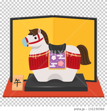 White horse figurine and gold screen New Year's card material 2026 - Horse 132230360