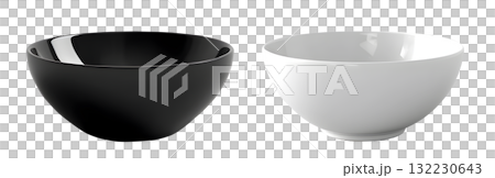 Set of black and White ceramic bowl on transparent background cutout, PNG file. Mockup template for artwork graphic design 132230643