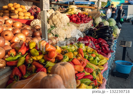 Colorful Fresh Vegetables at a Market Stall 132230718