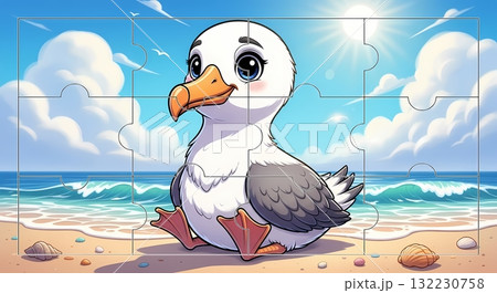 Adorable Seagull Puzzle Illustration for Kids 132230758