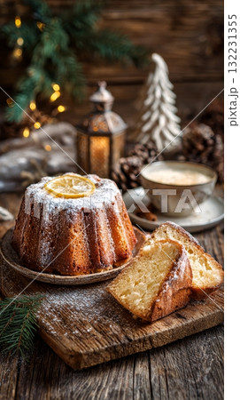Festive Baked Loaf With Spices and Berries on a Wooden Board at a Cozy Holiday Setting Festive Baked Loaf With Spices and Berries on a Wooden Board at a Cozy Holiday Setting 132231355