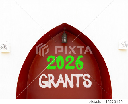 2026 Grants symbol. Concept words 2026 Grants on beautiful white and red wall. Beautiful white and red wall background. Business and 2026 grants concept. Copy space. 132231964