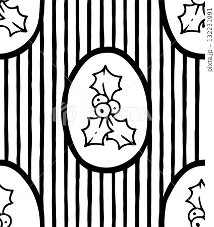 Retro style Christmas seamless pattern. doodle illustration, striped print with ornate frames. Retro style Christmas seamless pattern. doodle illustration, striped print with ornate frames. 132231991