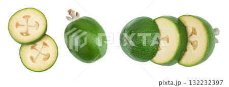 Feijoa fruit isolated on white background. Top view. Flat lay 132232397