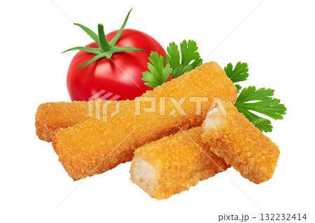 Fish finger or stick isolated on white background with full depth of field Fish finger or stick isolated on white background with full depth of field 132232414
