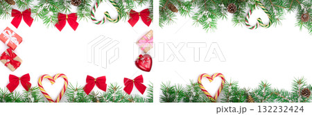 Christmas frame decorated with red bows isolated on white background with copy space for your text 132232424