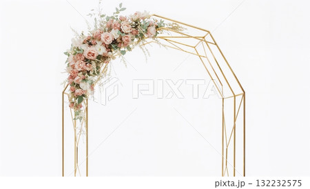 A gold archway with flowers on it 132232575