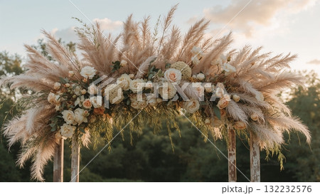 A beautiful archway made of flowers and grass A beautiful archway made of flowers and grass 132232576