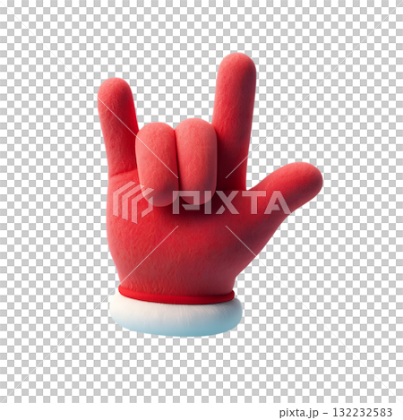 Santa's hand making rock and roll hand gesture, 3d festive and rebellious christmas character concept 132232583