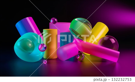 A colorful array of shapes and spheres, including cubes and spheres 132232753