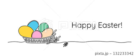 Colorful Easter Eggs in Line Art Basket 132233342