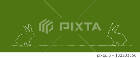 Two Bunnies on Green, Minimal One Line Drawing Two Bunnies on Green, Minimal One Line Drawing 132233350