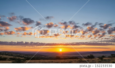 Breathtaking Sunset Over a Vast Landscape - Ai Generative 132233530