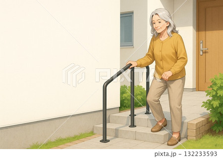 明るい屋外階段の安全対策 132233593