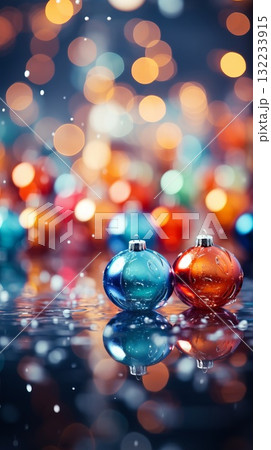 A close up of two blue and red Christmas ornaments. Christmas background. A close up of two blue and red Christmas ornaments. Christmas background. 132233915