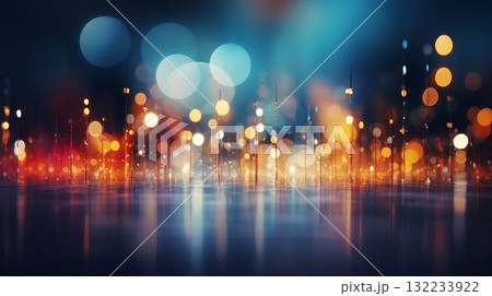 Abstract background. The city at night is a blur of lights, creating a mystical atmosphere. Magical midnight event, blending nature with the urban world Abstract background. The city at night is a blur of lights, creating a mystical atmosphere. Magical midnight event, blending nature with the urban world 132233922